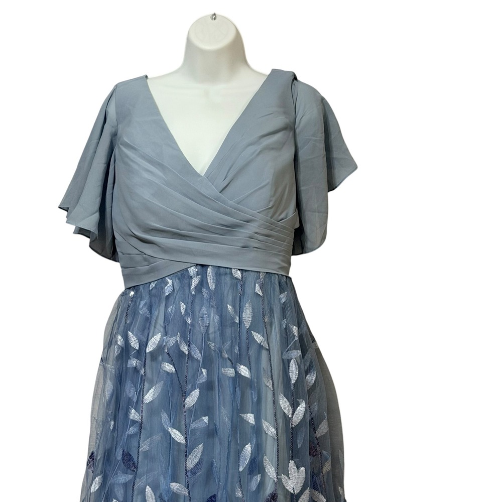 Witness of Love Blue Embroidered Leaf Sequin Tulle Maxi Dress US 16 Flutter - Picture 3 of 7